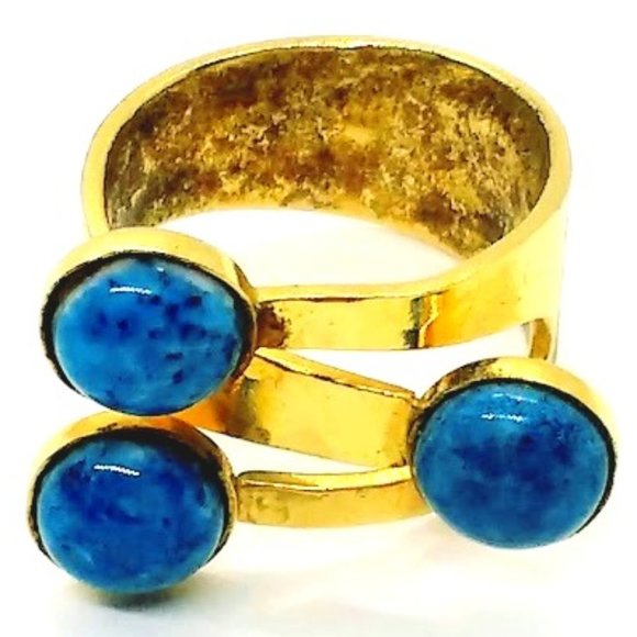 Hammered Gold Tone Tiara Bangle Necklace Ring Set - Picture 4 of 5